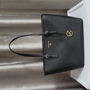 Michael Kors, Jet Set Charm Tote Purse, Black with Gold Detail